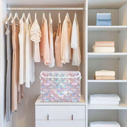senya Baskets Collapsible Storage Bins with Lids, Pastel Sheer Mermaid Scales Storage Boxes Clothes Baskets for Organizing, B06D22020