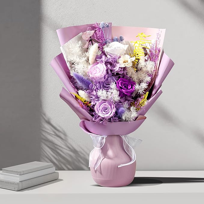 Flowers Gifts for Mom, Flower for Delivery, Preserved Roses Bouquets, Birthday Gifts for Women, Mothers Day Flowers for Wife (Purple)