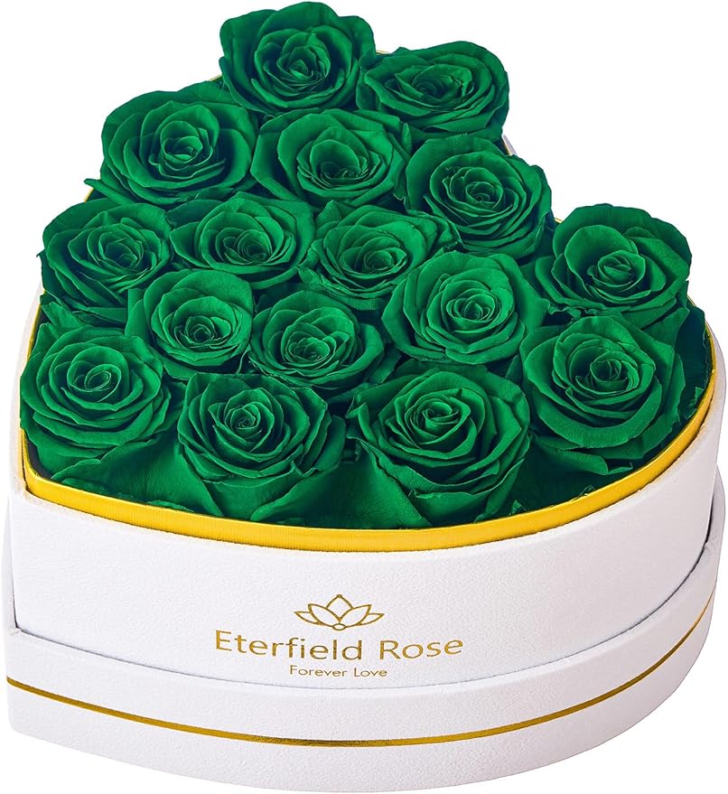 Eterfield Forever Flowers in Heart Shape Box, Preserved Roses That Last a Year Preserved Flowers Birthday Gifts for Her Mom Women Wife Anniversary Valentines Day Mothers Day (16 Roses, Blackish Green)