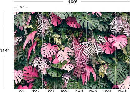 Cliouar-Leaves Green and Pink, Tropical Plants,Wall Mural Wallpaper Peel and Stick 160" x 114"