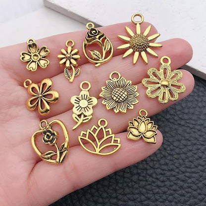 WOCRAFT 60pcs Antique Gold Flowers Bracelet Charms for Jewelry Making Sets DIY Necklace Bracelet Keychain Crafting Charms Kit Craft Supplies (SN876)