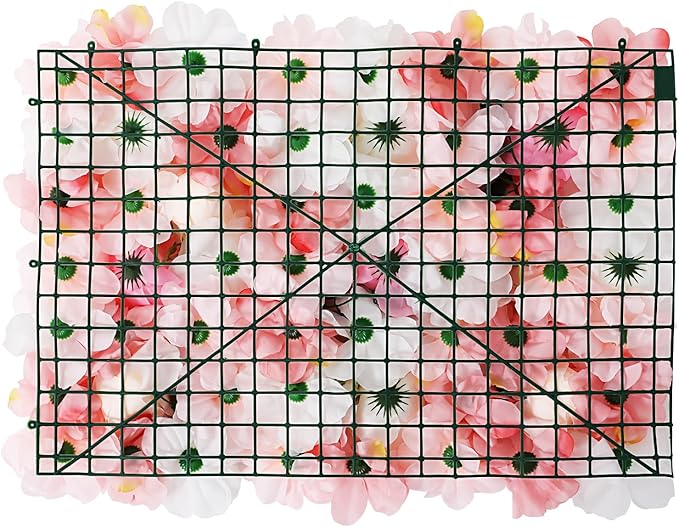 12pcs 24" x 16" Artificial Flower Wall Panel Background,3D Pink White Dahlia Silk Rose with Leaves Flowers Wall Backdrop for Wedding Party Event Photo Backdrop Wall Decor (Type 3)