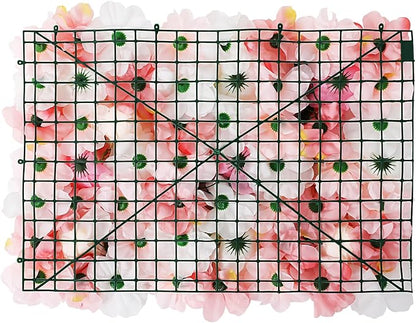 12pcs 24" x 16" Artificial Flower Wall Panel Background,3D Pink White Dahlia Silk Rose with Leaves Flowers Wall Backdrop for Wedding Party Event Photo Backdrop Wall Decor (Type 3)
