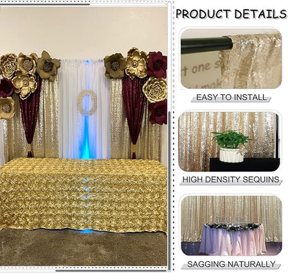 Champagne Backdrop Curtain 2FTx8FT 4 Panels Sequin Backdrop Curtain Glitter Backdrop Photo Background for Wedding Baby Shower Parties