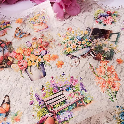 Floral Stickers Set,4 Colors 120 Pages Waterproof PET Flower Stickers for Scrapbooking, Journaling, Junk Journal Supplies, Bullet Journal Planner Decorations