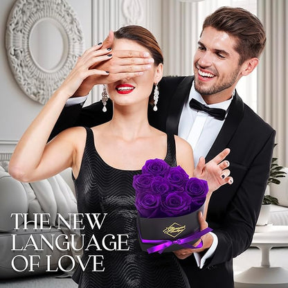 GLAMOUR BOUTIQUE 7 Flower Forever Heart Shape Box - Preserved Roses Gift for Her, Preserved Flowers, Purple