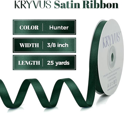 Hunter Green Satin Ribbon, Double Faced 3/8 Inch X 25 Yards Hunter Green Ribbon, Premium Satin Ribbon for Gift Wrapping, Crafts, Hair Bow Making, Sewing, Flower Bouquet, Wedding Party Decor