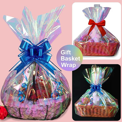 34 in x 66 Ft Iridescent Cellophane Wrap Roll - Extra Wide Cellophane Paper - Iridescent Transparent Cellophane Roll Plastic Wrap for Gift Baskets, Treats, Crafts, Party & Christmas Gift Wrapping