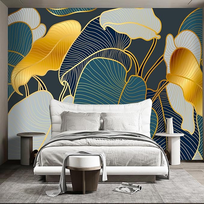 Golden Leaf Wall murals Peel and Stick Modern Wallpaper for Bedroom Living Room - 85"x118"