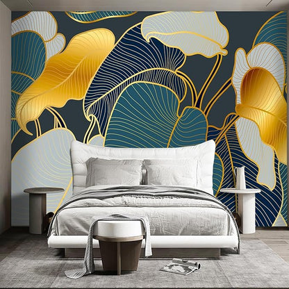 Golden Leaf Wall murals Peel and Stick Modern Wallpaper for Bedroom Living Room - 85"x118"