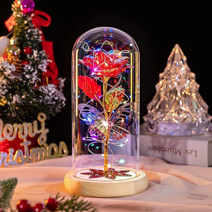 Beferr Christmas Birthday Gifts for Women, Mom Gifts for Christmas Galaxy Glass Rose Forever Preserved Flowers for Delivery Prime Rose in Glass Dome Xmas Gifts for Grandma Wife Sister Her, Red