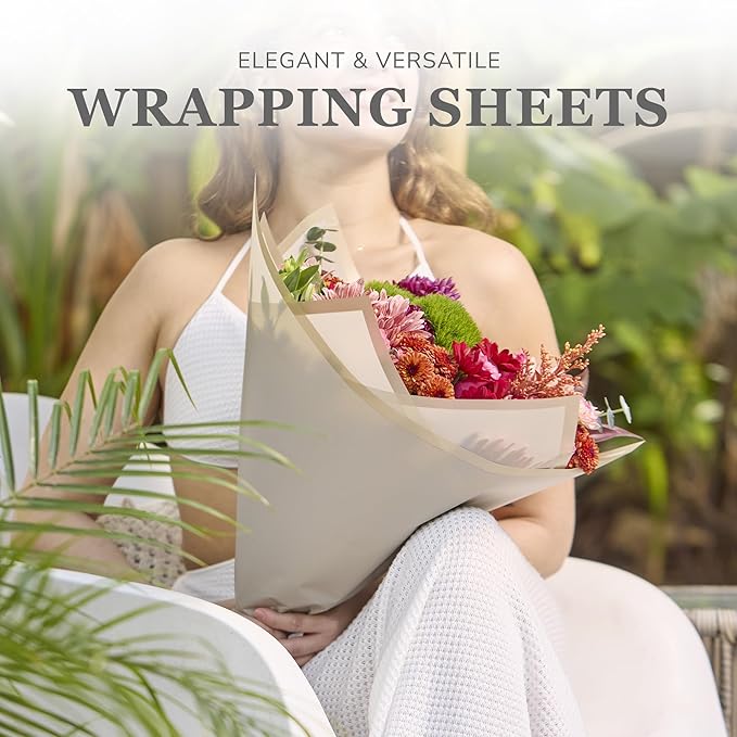 the florist Supply 20 Sheets Premium Flower Wrapping Paper | Waterproof Flower Wrapping Paper for Bouquets | Double Sided Floral Bouquet Sheets | DIY Gifts Borderline Khaki/Bronze