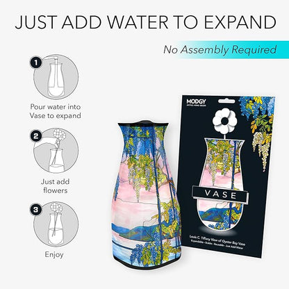 MODGY Expandable Flower Vase Set, Plastic Decorative Modern Foldable Printed Vases for Centerpieces for Wedding, Dining Table, Home Decor, Living Room, Bathroom, Office, Louis C. Tiffany, 4 Pack