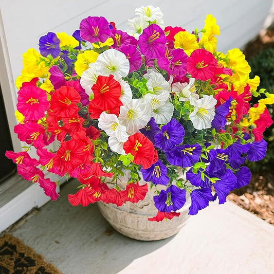 Realistic Silk Faux Flowers for Outdoor Decorations - 12 Bundles UV Resistant Artificial Flowers Outside for Hanging Basket Planter Window Box, Morning Glory Fake Plants for Home Porch Garden Décor