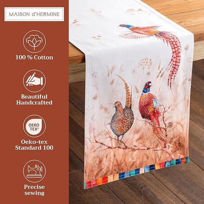 Maison d' Hermine Table Runner 100% Cotton Double Layer Table Runners 108 inches Long for Thanksgiving Christmas Decorations Home Kitchen Dining Party Wedding (Faisan D'Automne, 14.5" x 108")