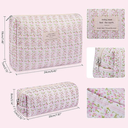 2PC Makeup Bag Set, Cute Cosmetic Bag for Women Girls, Floral Coquette Aesthetic Toiletry Bag, Travel Make Up Organizer Bag (Purple Peacock Flower)