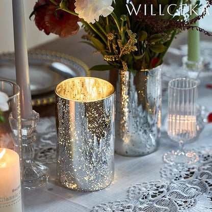 Silver Candle Holder Hurricane Candle Cylinder Vases for Centerpieces Set of 6 for Wedding Table Centerpiece