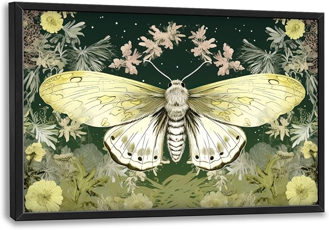Moth Large Decor Wall Art Framed Pictures for Living Room, Butterfly Insect Oversized Canvas Print Painting Modern Extra Large Framed Artwork for Bedroom Office Home Decor 36"x24"