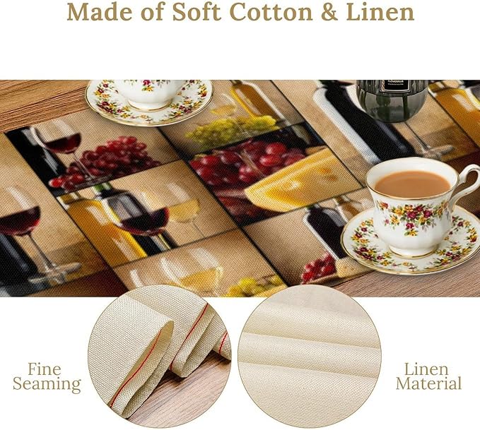 Red Wine Vintage Table Runner, Kitchen Dining Table Farmhouse Decoration for Home Party Decor 13x60 Inch