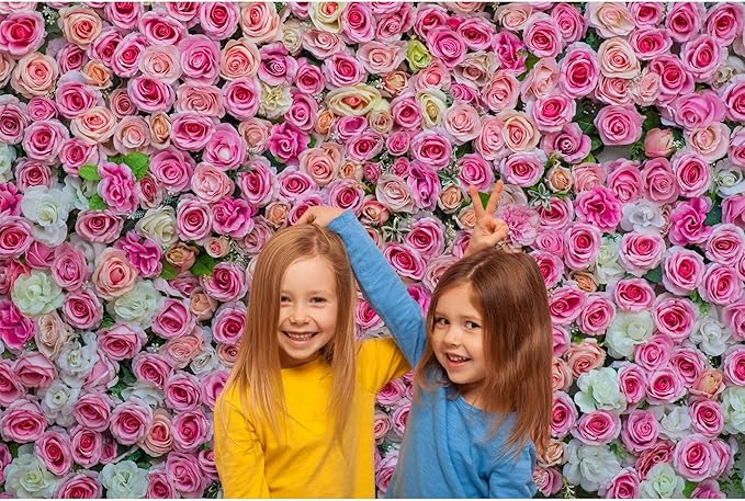 Colorful Flowers Backdrop Pink Red Roses Flowers Floral Wall Photography Background Anniversary Birthday Baby Shower Wedding and Love Backdrops Decor Children Adults Video Studio Prop 15x8ft