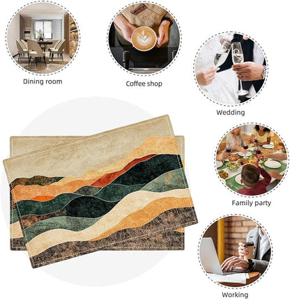 Southwestern Placemats Set of 6, Colorful Art Place Mats, Rustic Mountain Painting Dining Table Mats, Washable Abstract Modern Placemats for Kitchen Dining Room 18L'' × 12W''