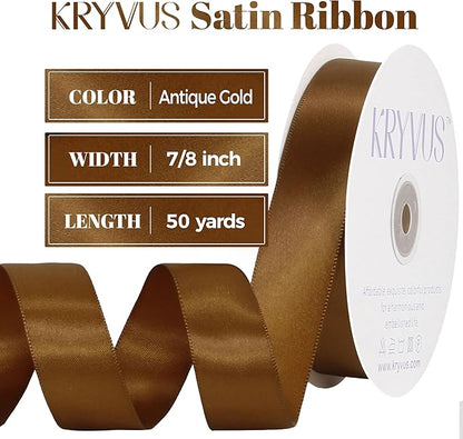 Antique Gold Satin Ribbon, Double Faced 7/8 Inch X 50 Yards Antique Gold Ribbon, Premium Satin Ribbon for Gift Wrapping, Crafts, Hair Bow Making, Sewing, Flower Bouquet, Wedding Party Decor