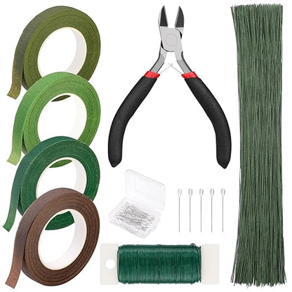 Floral Tape and Wire, Florist Arrangement Tools Kit with Floral Tape Wire Cutter Boutonniere Pin for Bouquets,Wrap Florist,Flower Project