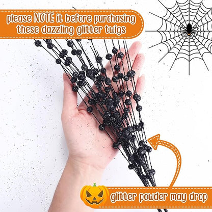 Geosar 30 Pcs Christmas Artificial Glitter Berry Stem Decorations 17 Inch Faux Stick Floral Pick Centerpiece Bouquet Flower Bead Twigs for Centerpiece Tree Wreath Xmas Ornaments Home(Black)