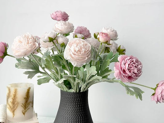 7 pcs Peony Artificial Flowers with Stems, Faux Ice and Opal Pink Ranunculus Mixed, Silk Flowers Arrangement for Home Office Farmhouse Indoor Decor, Kitchen Dining Table Centerpiece Decor