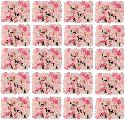 20 PCS Artificial Flower Wall Panel,Each Panel 24" x 16"3D Silk Rose Hydrangea Floral Backdrop,Handmade Eco-Friendly Flower Wall Photo Backdrop Decor (type3)