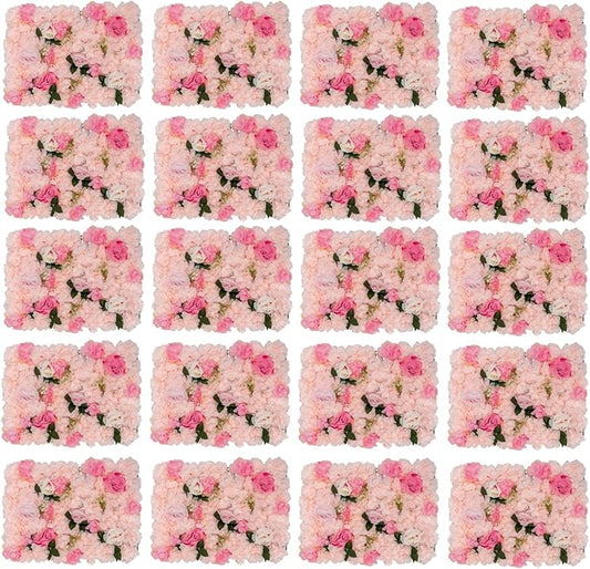 20 PCS Artificial Flower Wall Panel,Each Panel 24" x 16"3D Silk Rose Hydrangea Floral Backdrop,Handmade Eco-Friendly Flower Wall Photo Backdrop Decor (type3)