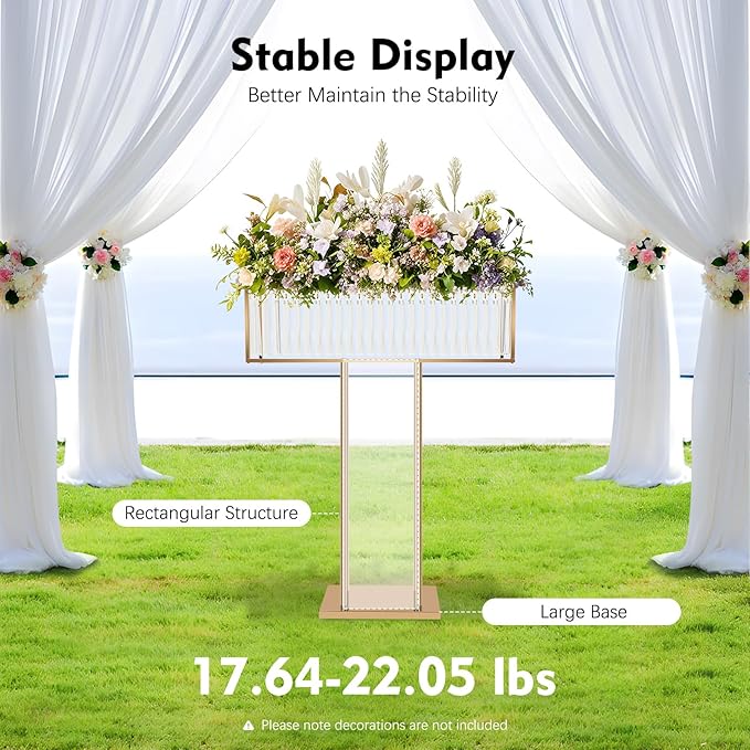 Crystal Wedding Flower Stand,Wedding Gold Vases Centerpieces,Squre Gold Flower Holders Floral Display Rack for Tables