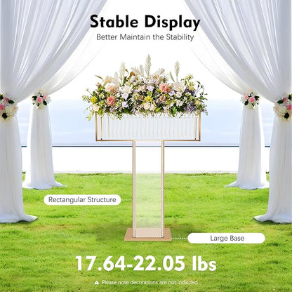 Crystal Wedding Flower Stand,Wedding Gold Vases Centerpieces,Squre Gold Flower Holders Floral Display Rack for Tables