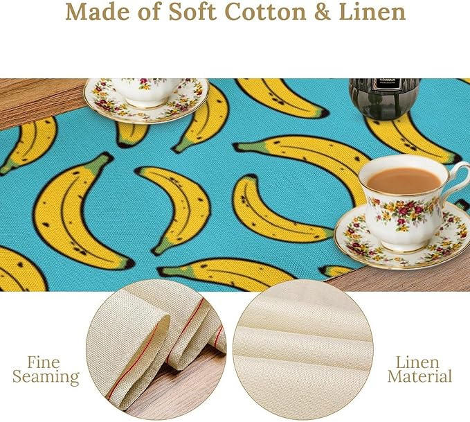 Banana Table Runner, Kitchen Dining Table Decor, Watercolor Tropical Fruit Palm Leaves Table Runners for Indoor Outdoor Home Farmhouse Holiday Wedding Birthday Party Decoration, 13 x60 Inch
