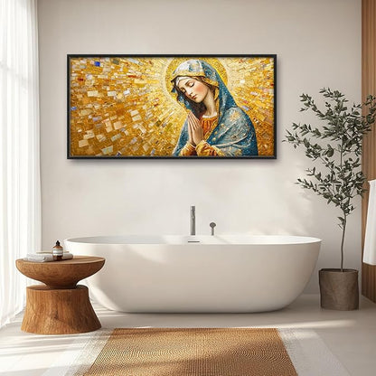 Extra Large Virgin Mary Framed Wall Art for Living Room,Oversized Golden Christian Religious Pictures Wall Decor,Canvas Print Painting Modern Artwork Bedroom Office Bathroom 60L x 30W