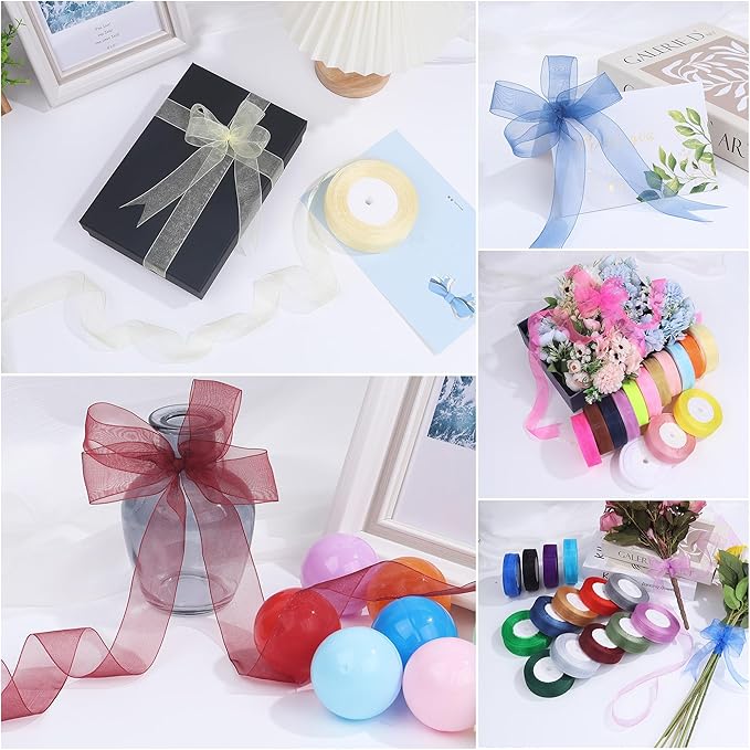 3/4 Inch x 50 Yards Sheer Organza Ribbon Chiffon Ribbon for Gift Wedding Flower Bouquet Wrapping Decorations Crafts (Ivory Cream)