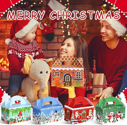 24 Pcs Christmas Treat Boxes Candy Goodie Cookie Gingerbread House Snowman Snowflake Christmas Party Favor Box Containers for Winter Holiday Party Favor Supplies