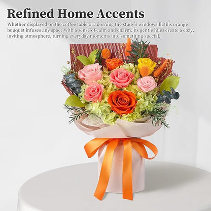 Forever Flowers Gifts for Her, Preserved Flowers Bouquet Birthday Gifts for Women, Preserved Roses for Grandma Wife Anniversary Valentine's Day Mother's Day (7Roses, Orange)
