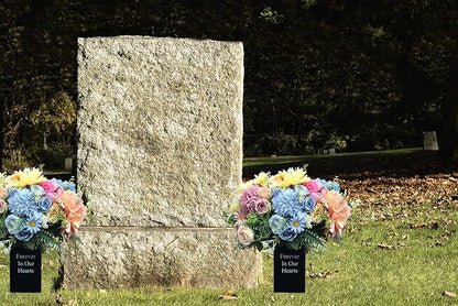 Metal Grave Vase Flower Holder in Ground Cemetery Vase Grave Decorations with Spikes and Floral Foam (Square) Black