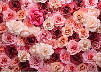 Pink and White Roses Background for Wedding Ceremony or Valentine's Day Flowers Wall Photography Backdrop Anniversary Birthday Wedding Baby Shower Background Children Adults Studio Prop 9x6ft