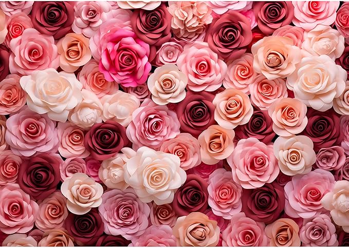 Pink and White Roses Background for Wedding Ceremony or Valentine's Day Flowers Wall Photography Backdrop Anniversary Birthday Wedding Baby Shower Background Children Adults Studio Prop 8x6ft