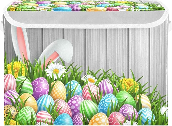 senya Easter Storage Baskets Collapsible Bins with Lids, Flowers Wood Boxes Clothes for Organizing (B06D22020)