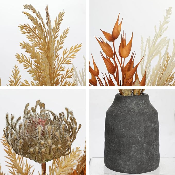 Hollyone Faux Fall Pampas Grass Decor with Vase, Artificial Pampas Grass Flowers Bouquet Plant in Ceramic Vase Fluffy Boho Home Fall Decor Fake Pompass Pompous Grass Autumn Floral Arrangement