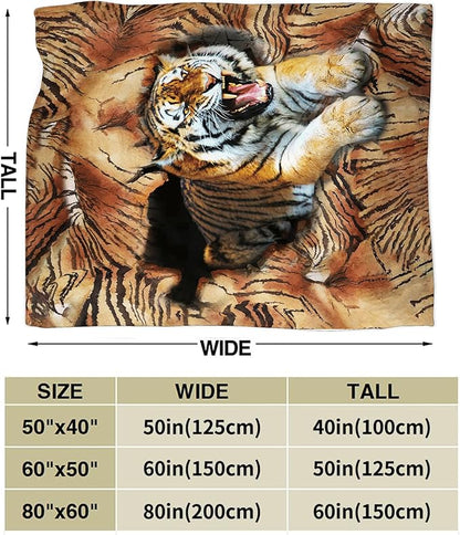 Tiger Throw Blanket, 80"x60", Microfiber Flannel Blend, Animal Print, Multicolor, Unisex, Adults & Kids, All Seasons