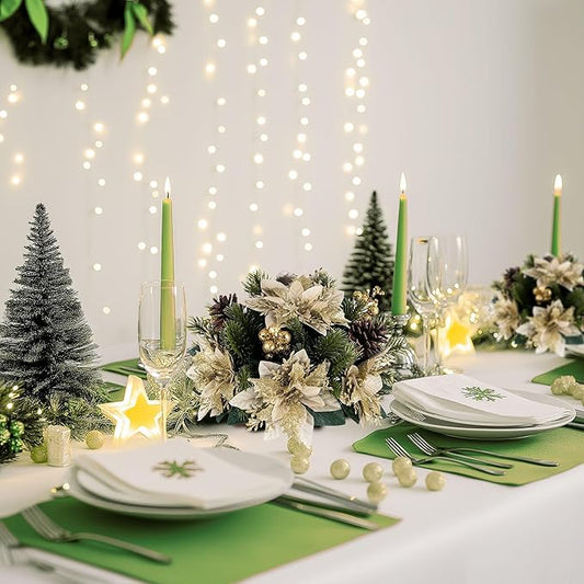 BLOSMON Christmas Poinsettia Centerpieces for Tables: 2 Pcs Gold Poinsettias Artificial Christmas Flower Balls Decoration - Fake Silk Xmas Holiday Floral Arrangements for Room Table Top