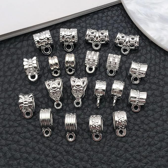 WOCRAFT 60pcs Bright Silver Bails Space Beads Bracelet Charms for Jewelry Making Sets DIY Necklace Bracelet Keychain Crafting Charms Kit Craft Supplies (SN855)