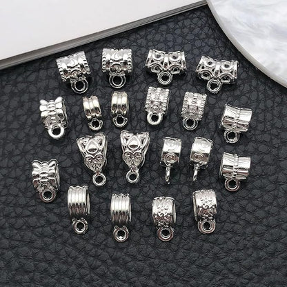 WOCRAFT 60pcs Bright Silver Bails Space Beads Bracelet Charms for Jewelry Making Sets DIY Necklace Bracelet Keychain Crafting Charms Kit Craft Supplies (SN855)