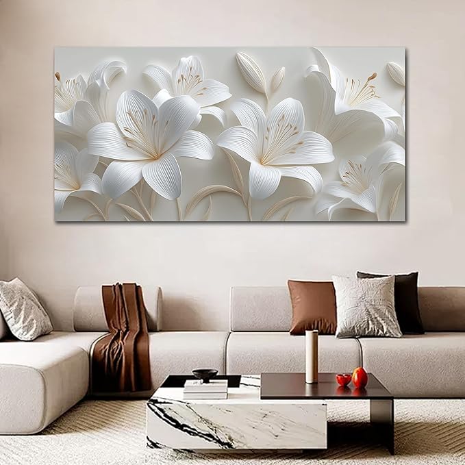 Tarfupth Large Floral Wall Art for Living Room White Flowers Artwork for Bedroom Teen Girls Room Office Kitchen Home Decor Canvas Prints 29"x58"