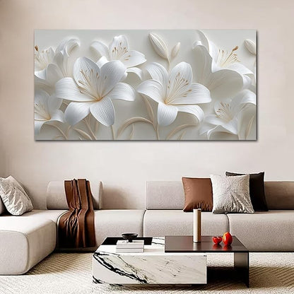 Tarfupth Large Floral Wall Art for Living Room White Flowers Artwork for Bedroom Teen Girls Room Office Kitchen Home Decor Canvas Prints 29"x58"