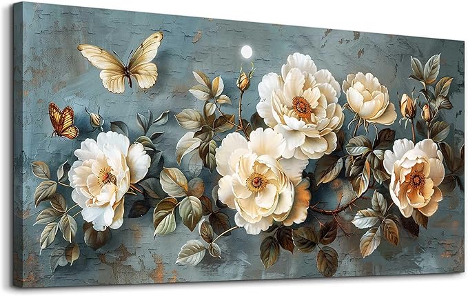 PHAOHUAXM Large Canvas Wall Decor Living Room For Wall Art For Bedroom Office Home Decor Abstract White Flower Wall Painting Printing Pictures Artwork Modern Restaurant Decoration Aesthetic 30"x60"